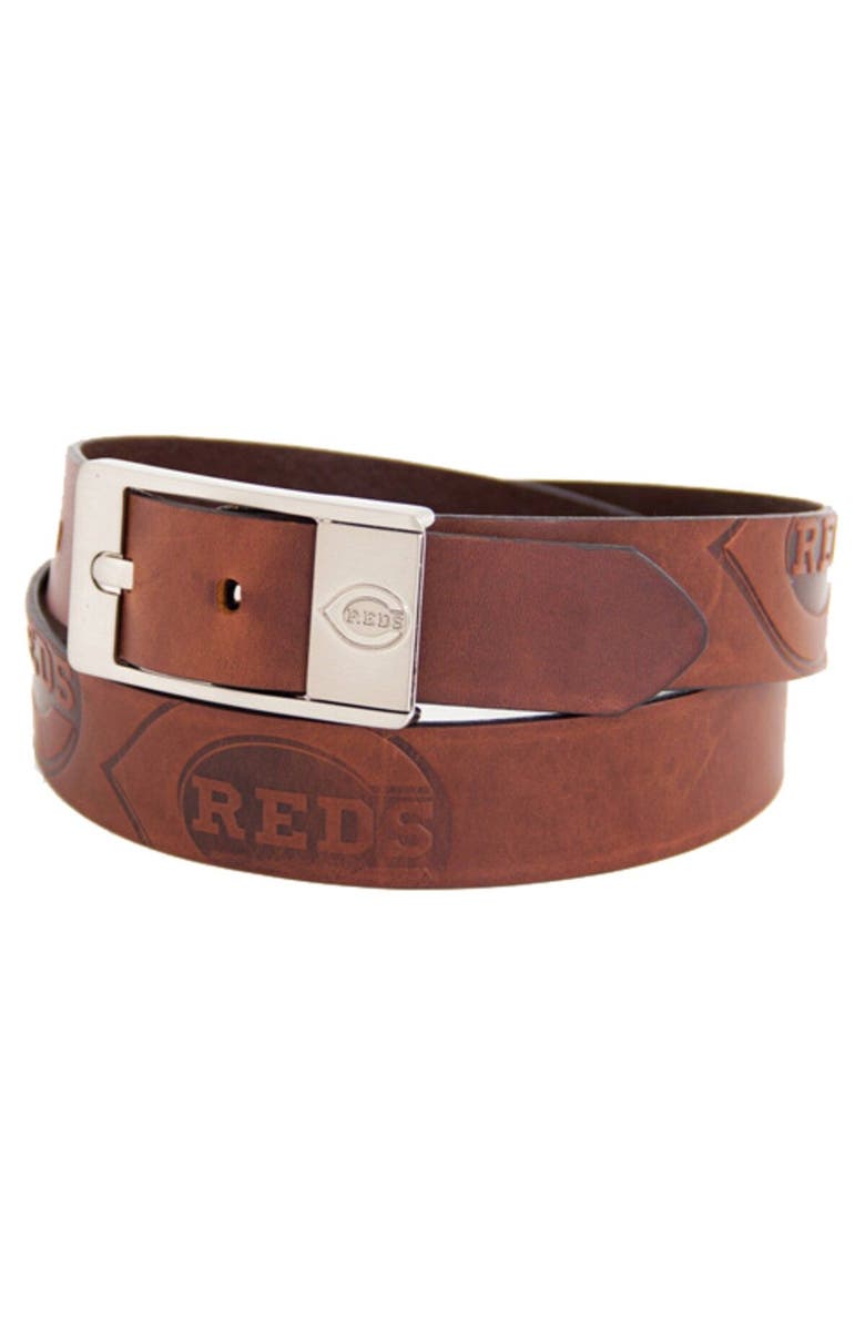 EAGLES WINGS Men's Brown Cincinnati Reds Brandish Leather Belt, Main, color, Brown