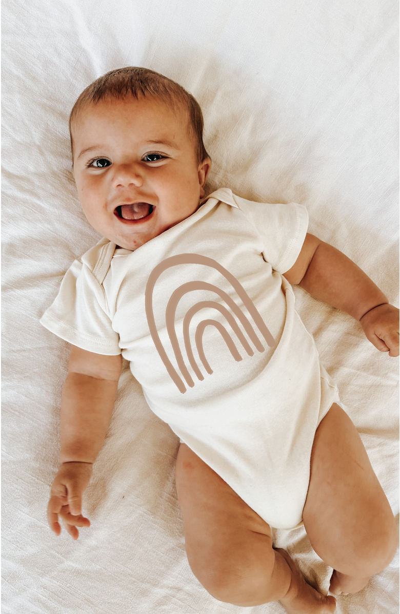 Tenth & Pine Rainbow Organic Baby Bodysuit, Alternate, color, Natural Clay Lettering