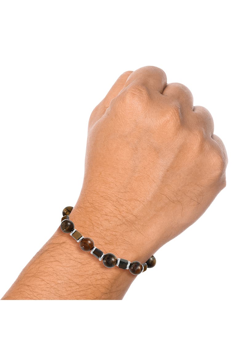 Men's Tiger Eye & Hematite Beaded Stretch Bracelet, Alternate, color, Brown