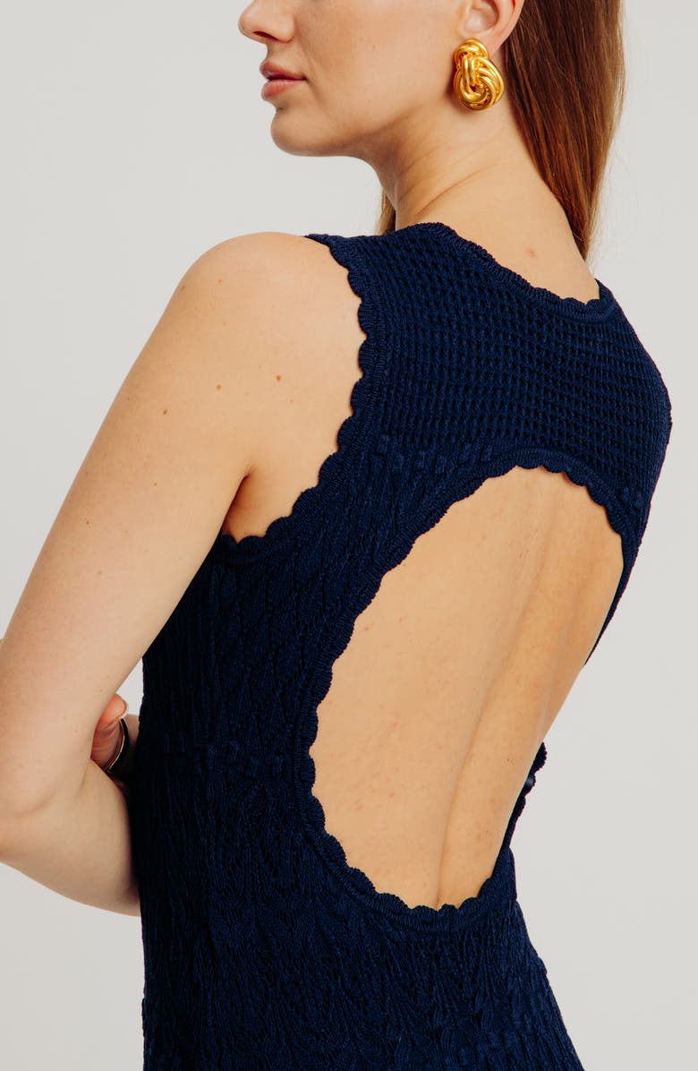 Torn by Ronny Kobo Ryan Sleeveless Fringe Midi Dress, Alternate, color, Navy