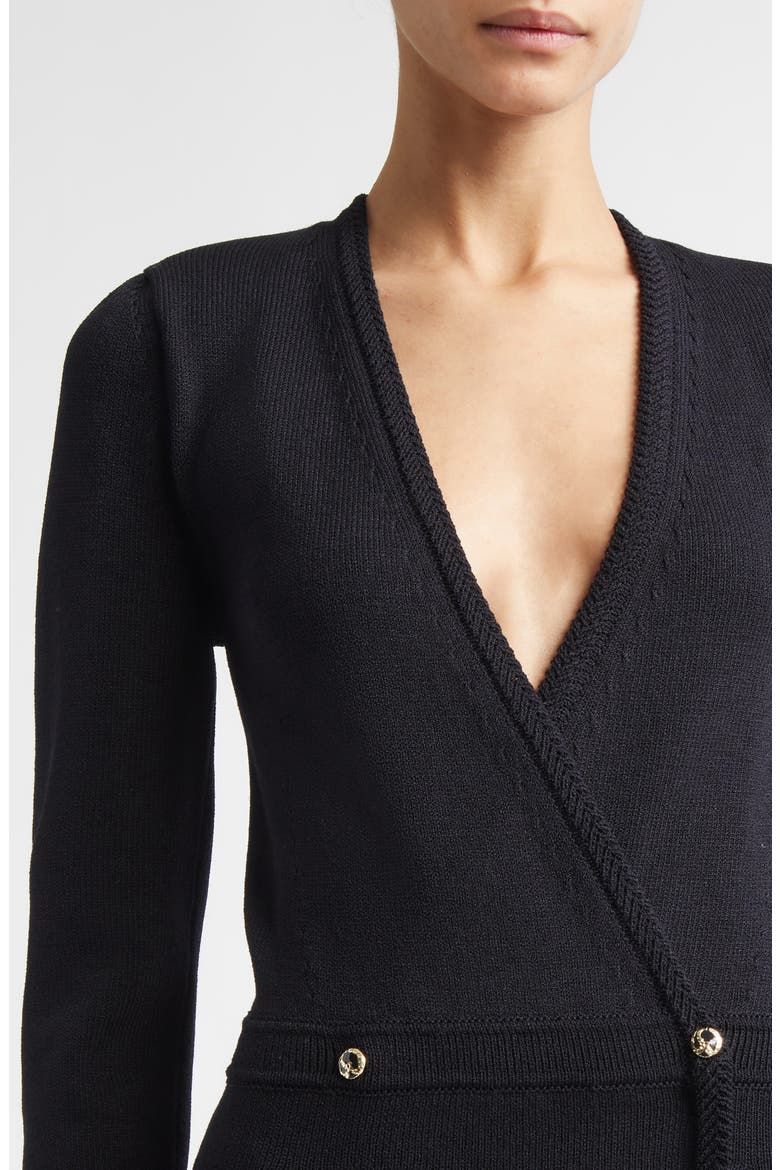 Legacy Wool Blend Crepe Faux Wrap Sweater Dress, Alternate, color, BLACK
