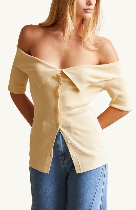 Off Shoulder Sweater Knit Top