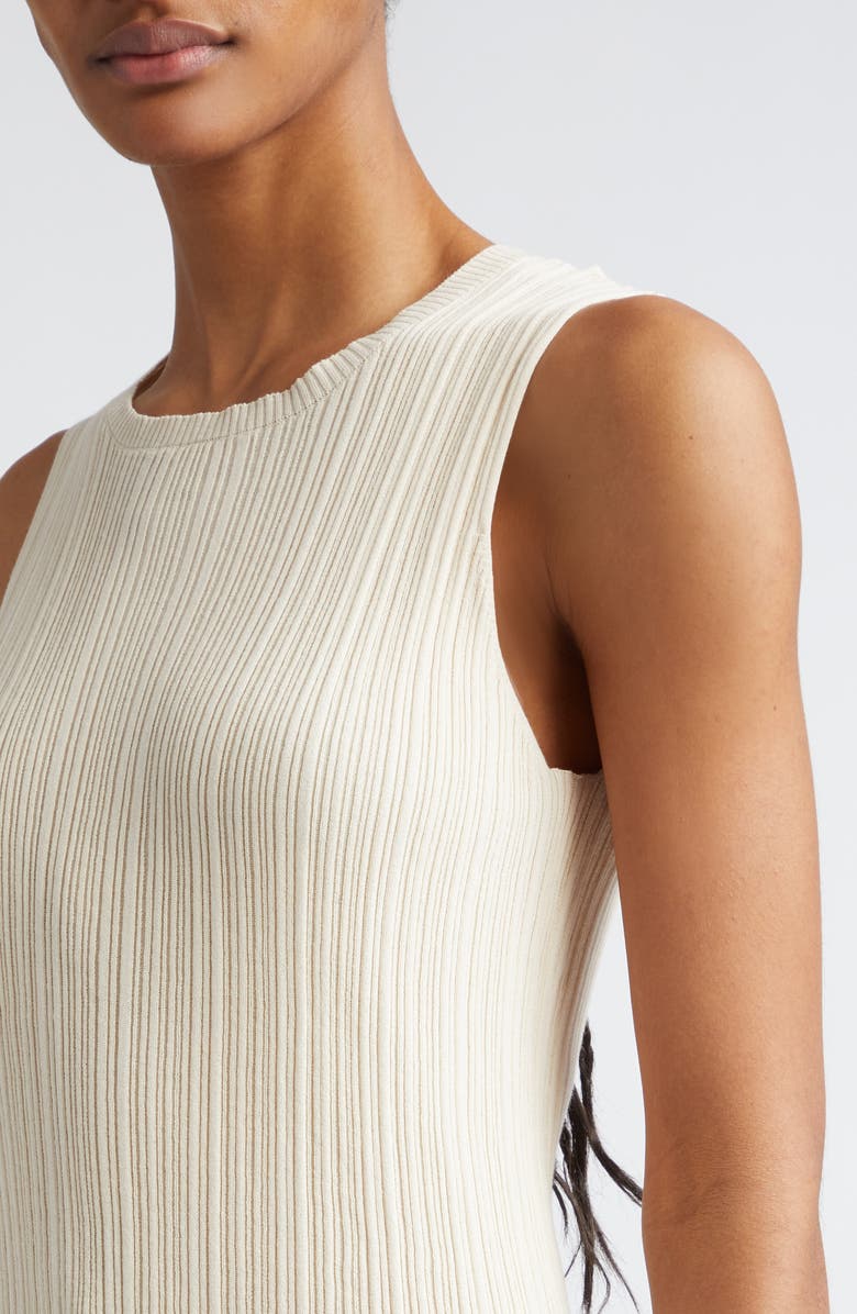 Eleventy Sleeveless Cotton Rib Midi Sweater Dress, Alternate, color, Sand