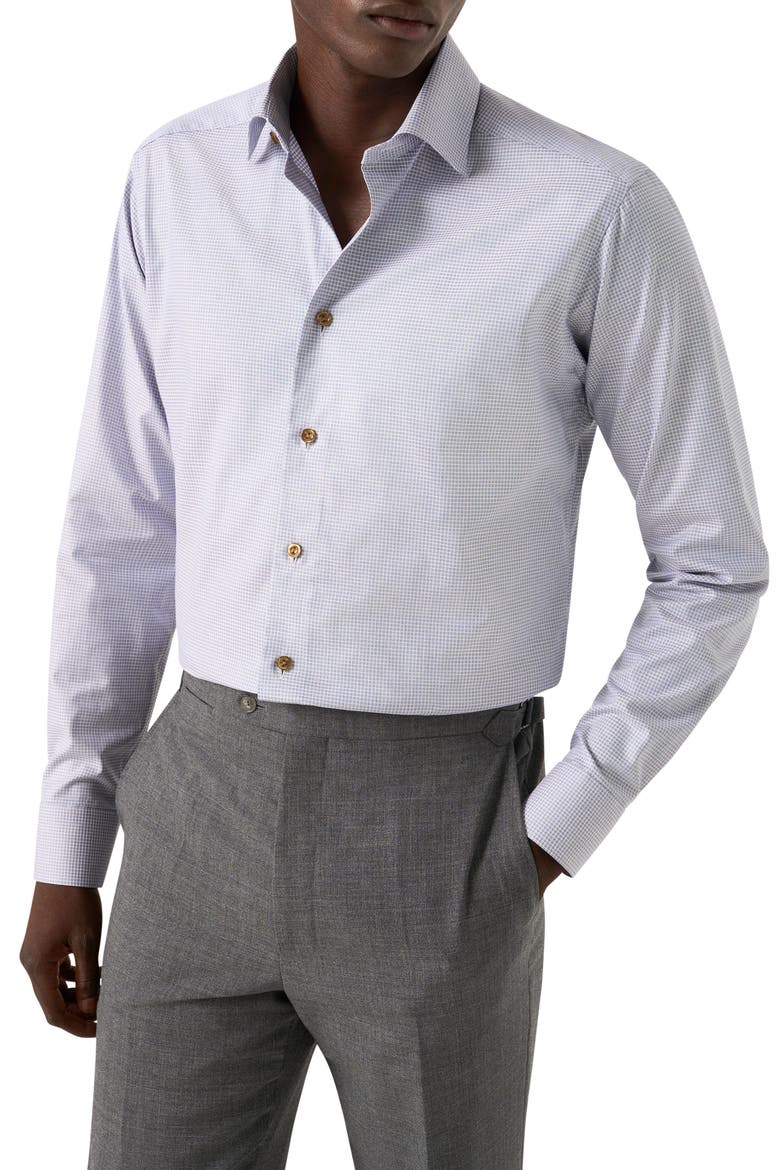 Slim Fit Check Organic Cotton Twill Dress Shirt, Main, color, BLUE