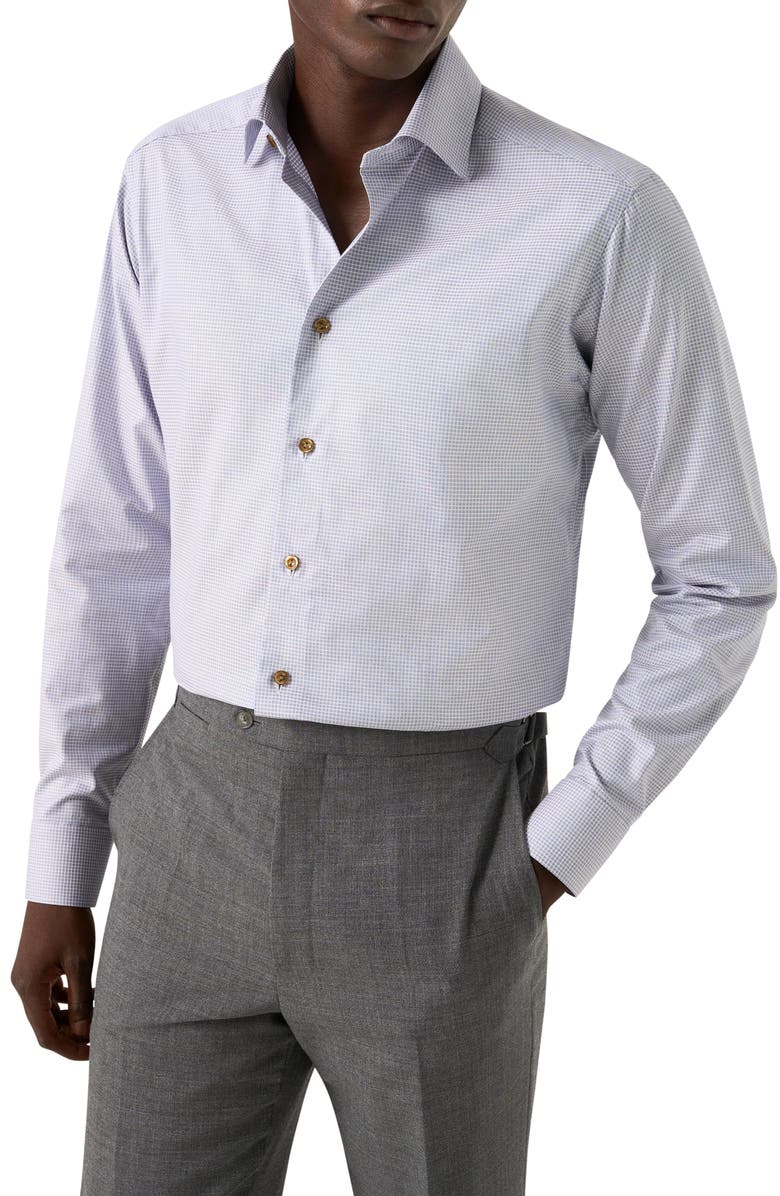 Eton Slim Fit Check Organic Cotton Twill Dress Shirt, Main, color, Blue