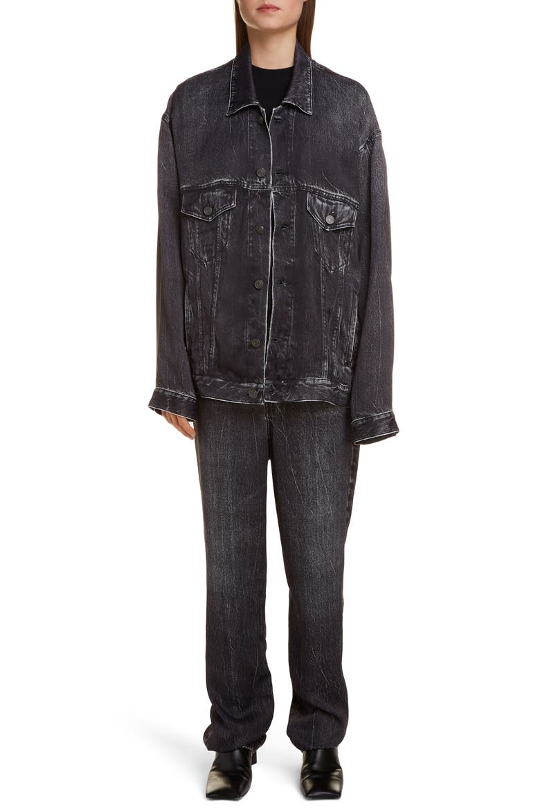 Oversize Trompe l'Oeil Satin Jacket, Alternate, color, STREAKY BLACK