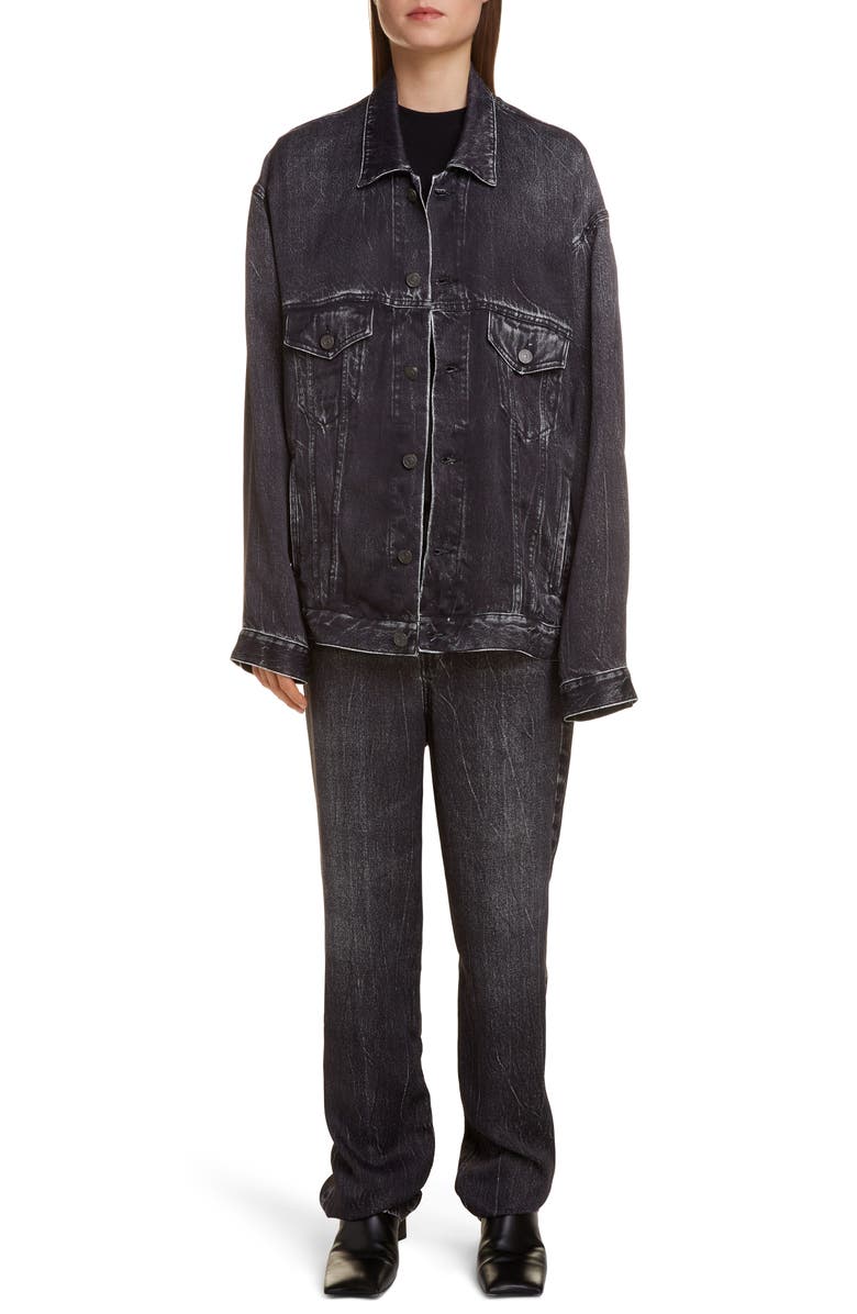 Balenciaga Oversize Trompe l'Oeil Satin Jacket, Alternate, color, 