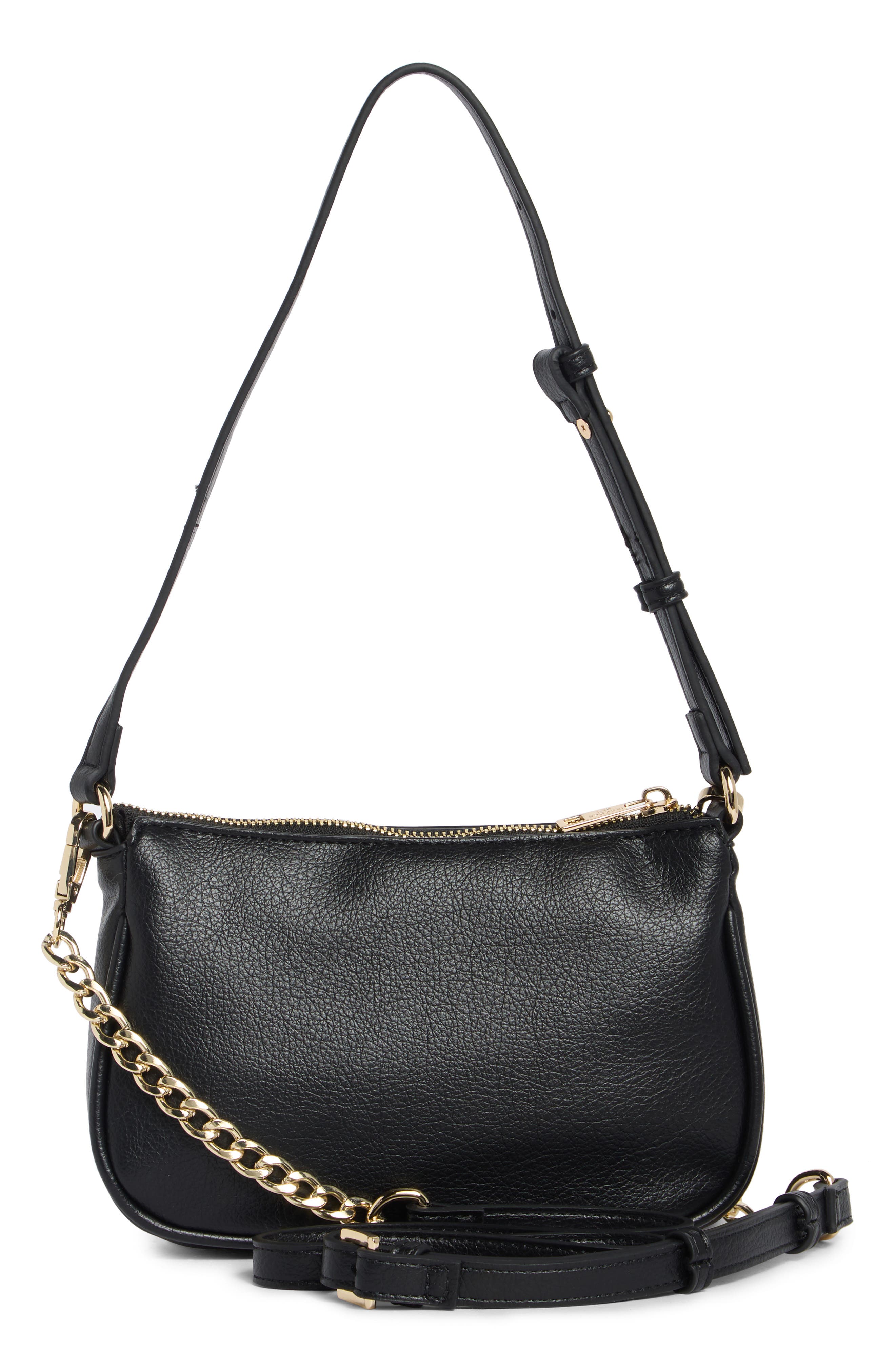 3-Piece Faux Leather Shoulder Bag & Charms Set, Alternate, color, BLACK