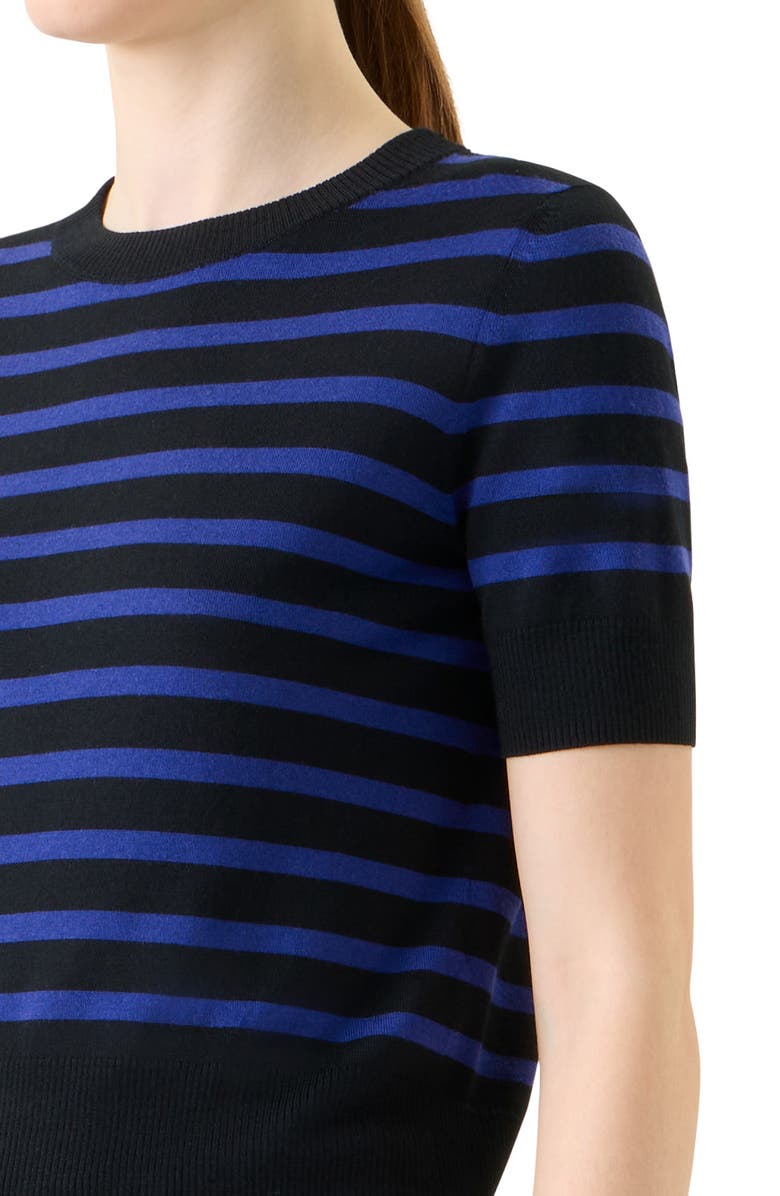 Akris punto Stripe Short Sleeve Virgin Wool Sweater, Alternate, color, Black-Ultra Violet