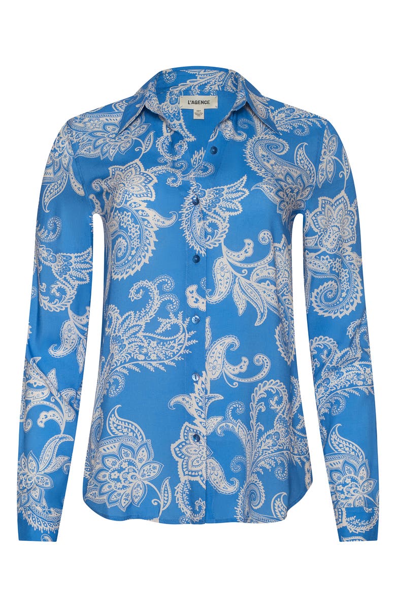 L'AGENCE Holly Paisley Button-Up Shirt, Alternate, color, Regatta Blue/Ivy 2Tone Paisley