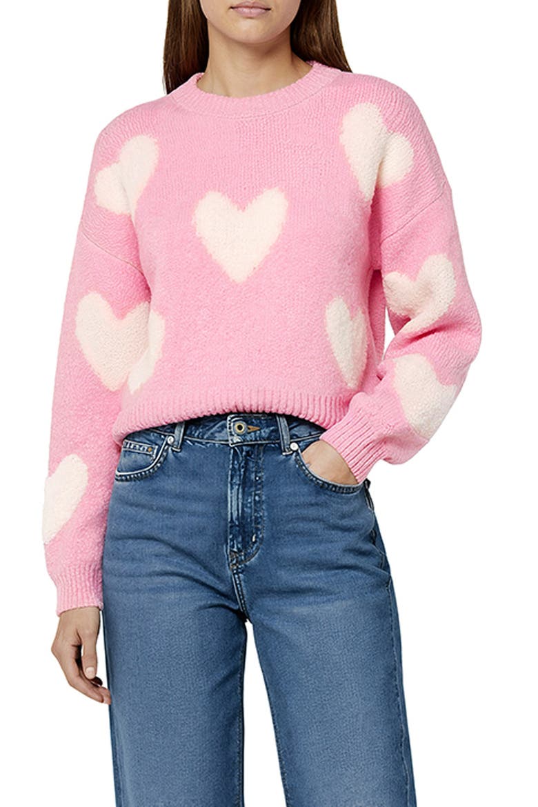 Heart Crewneck Sweater, Main, color, PINK CREAM
