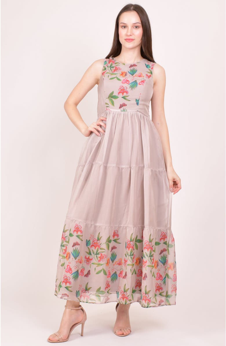 RAAS Floral Organza Tiered Maxi Dress, Main, color, Blush