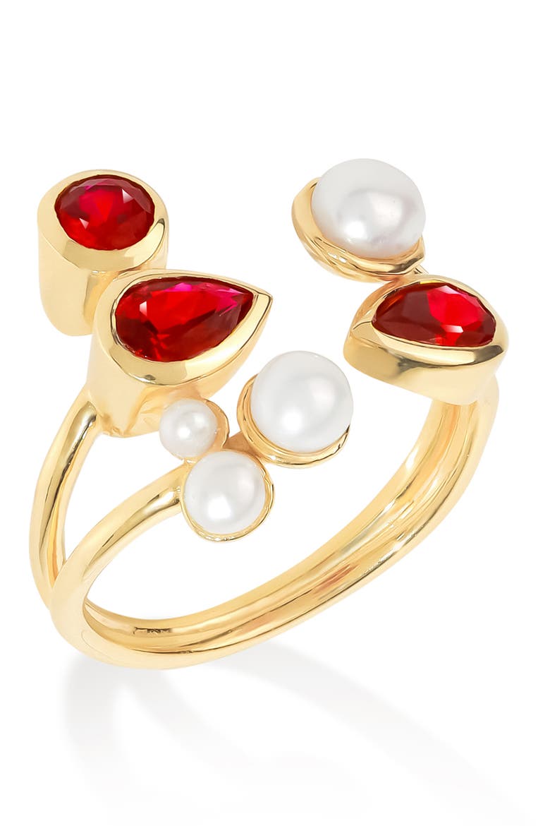 Garnet & Faux Pearl Ring, Alternate, color, RED