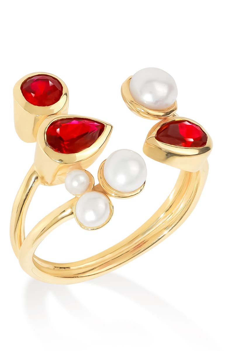 YS GEMS Garnet & Faux Pearl Ring, Alternate, color, Red