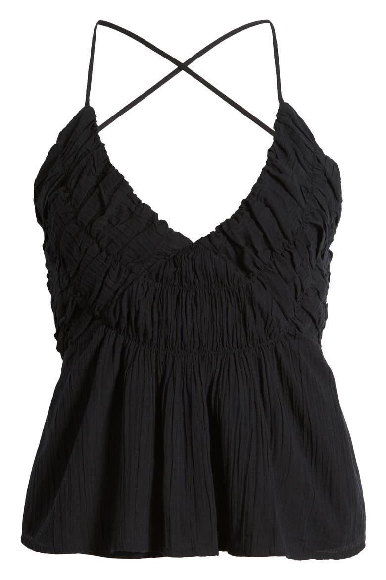 Shirred Cotton Gauze Peplum Top, Alternate, color, BLACK