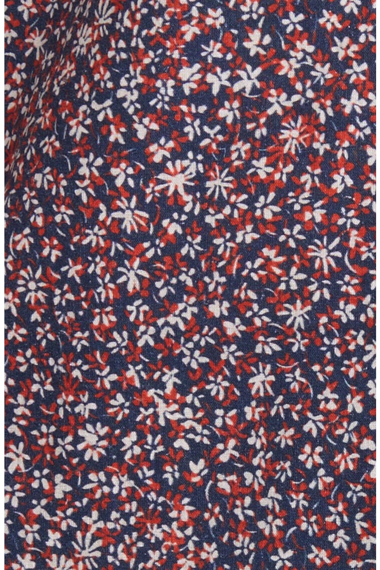 Trim Fit Floral Short Sleeve Stretch Cotton & Linen Button-Down Shirt, Alternate, color, NAVY- RED FLORAL CONTRAST