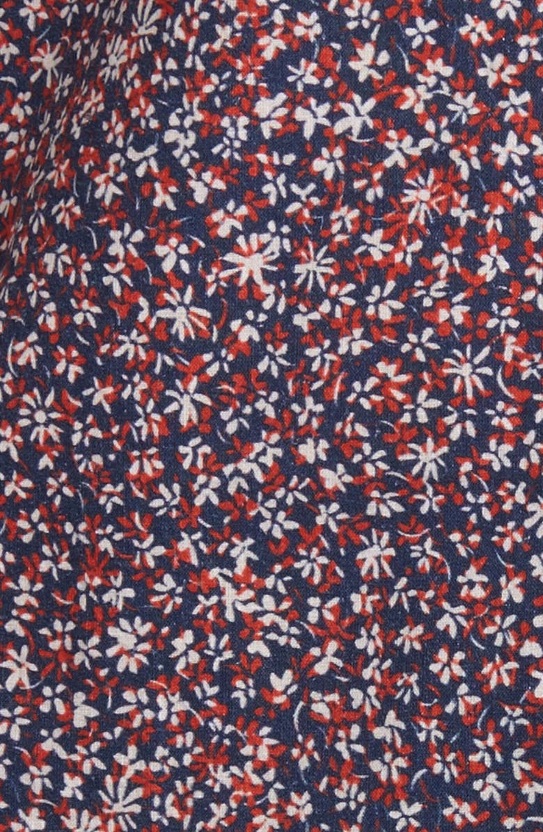 Nordstrom Trim Fit Floral Short Sleeve Stretch Cotton & Linen Button-Down Shirt, Alternate, color, Navy- Red Floral Contrast