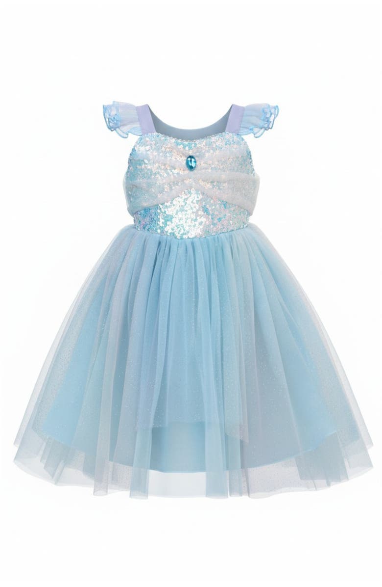 Mia Belle Girls Ocean Princess Sequin Tulle Dress, Main, color, Blue