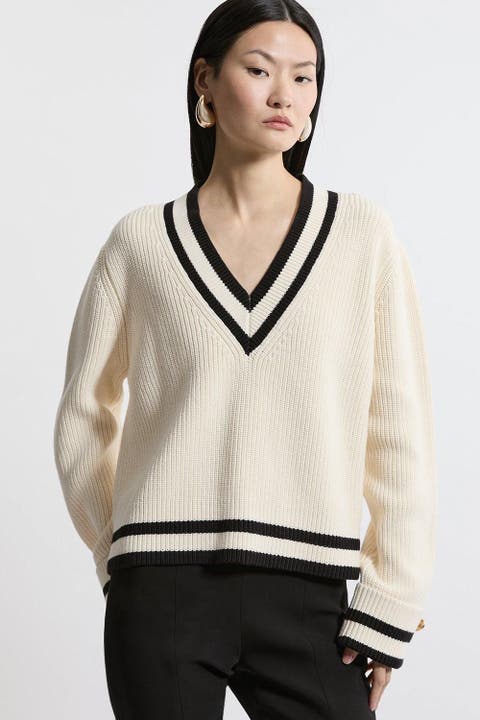 Cotton V-Neck Knit Boxy Jumper