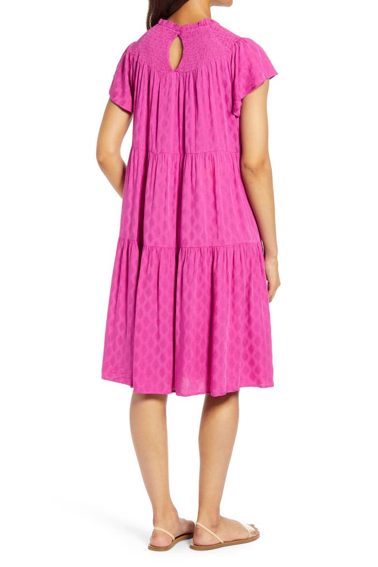 Flutter Sleeve Tiered Jacquard Dress, Alternate, color, FUCHSIA