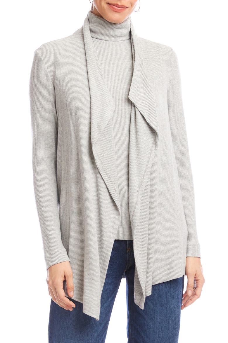 Rib Draped Open Front Cardigan, Main, color, HEATHER GRAY