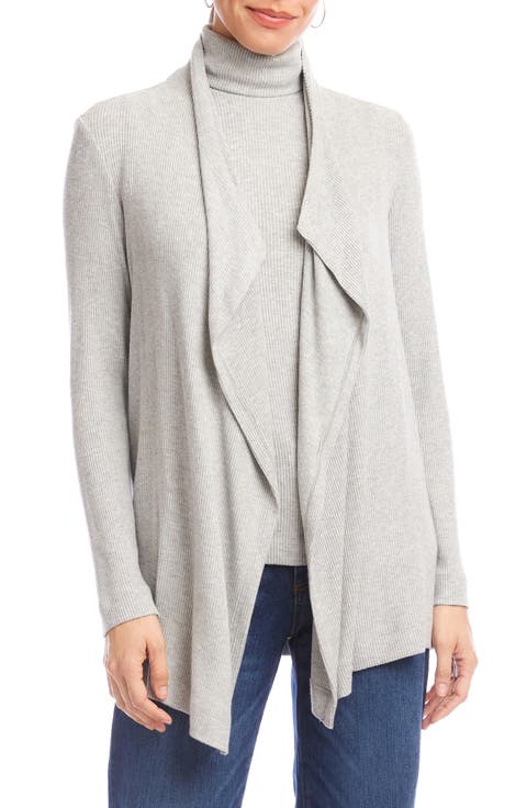 Rib Draped Open Front Cardigan (Regular & Petite)