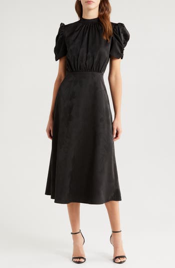 Julia Jordan Floral Jacquard Mock Neck Midi Dress In Black