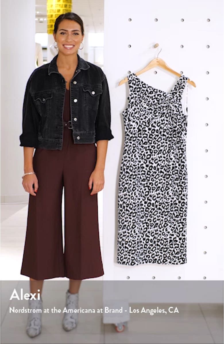 Leopard Print Asymmetrical Neck Sheath Dress, sales video thumbnail
