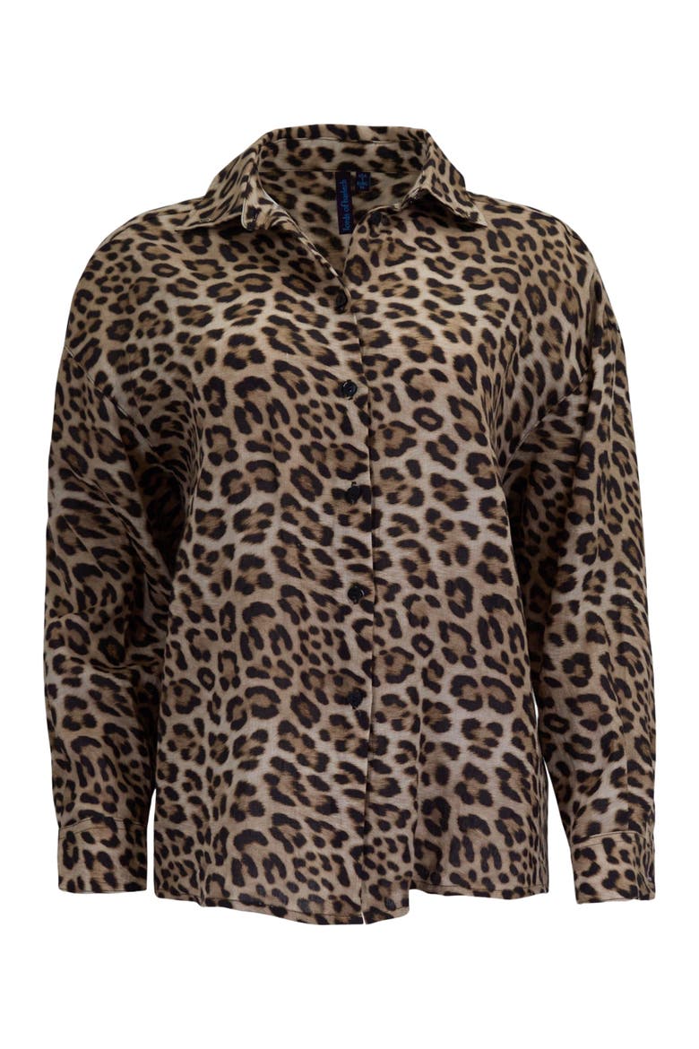 Leopard Womens Relaxed Linen Shirt, Alternate, color, LEOPARD BROWN