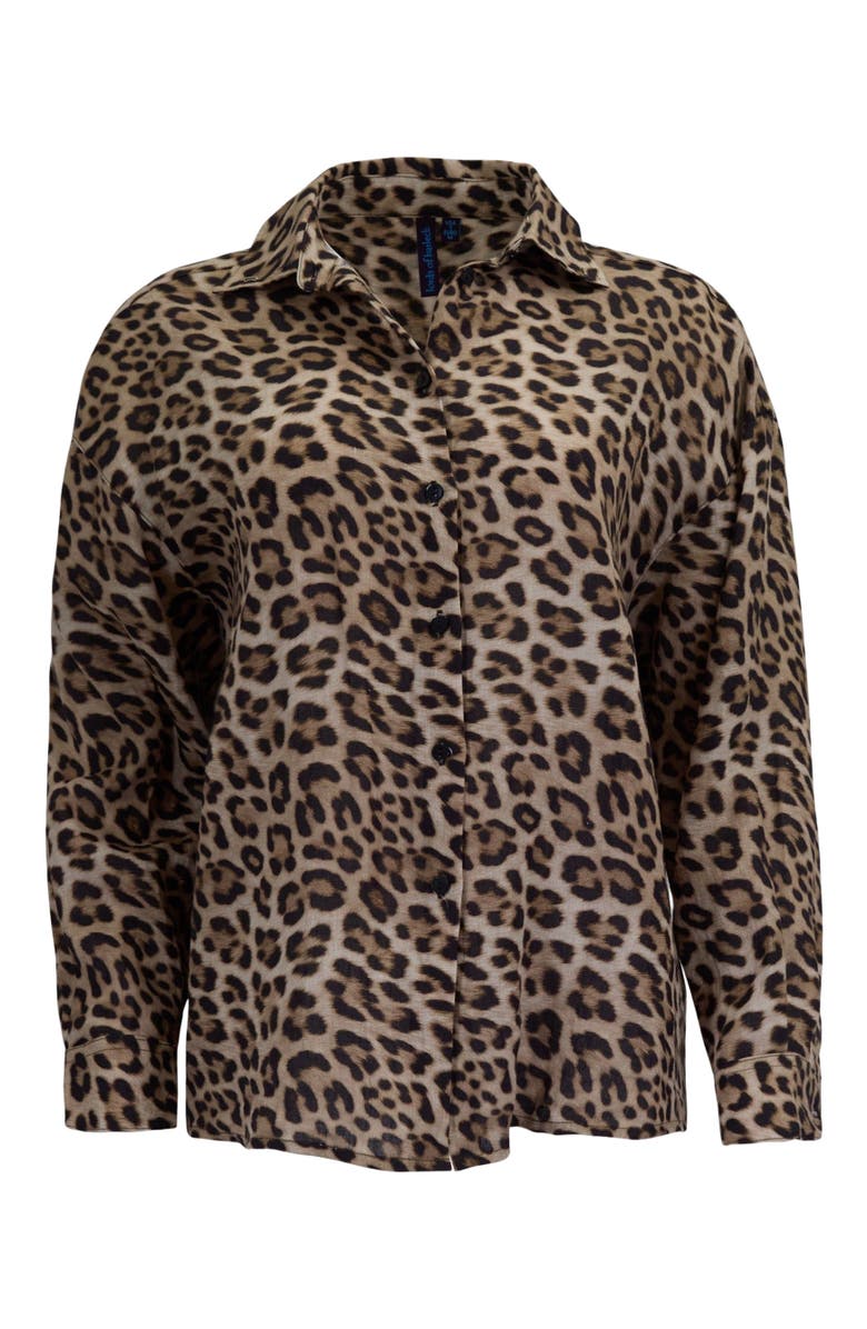 Lords of Harlech Leopard Womens Relaxed Linen Shirt, Alternate, color, Leopard Brown