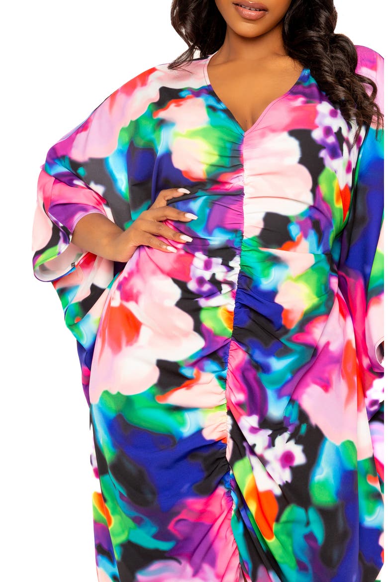 Abstract Floral Center Ruched Dress, Alternate, color, PINK MULTI
