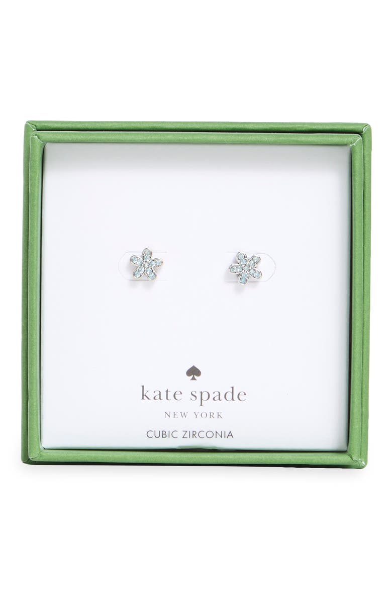 pavé cubic zirconia flower stud earrings, Main, color, BLUE / SILVER