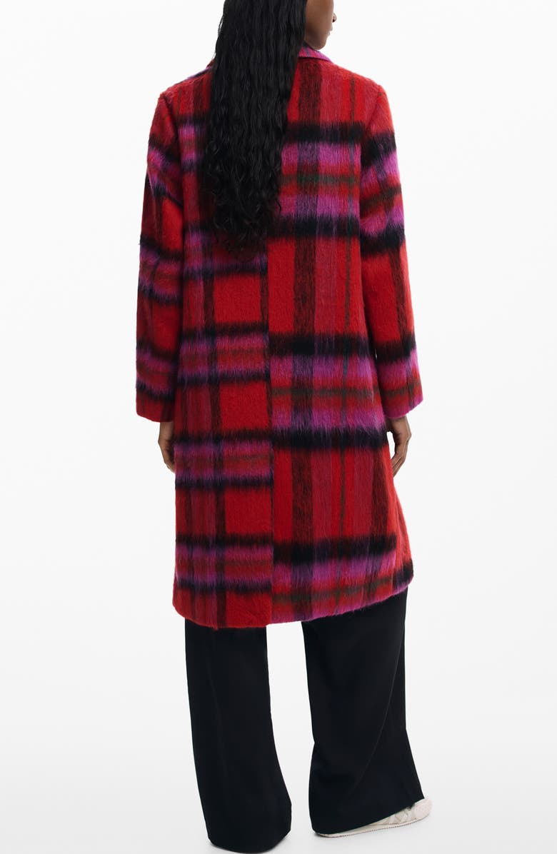 Desigual Tartan Plaid Fuzzy Coat, Alternate, color, Red