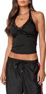 EDIKTED Cindi Lace Trim Halter Crop Top