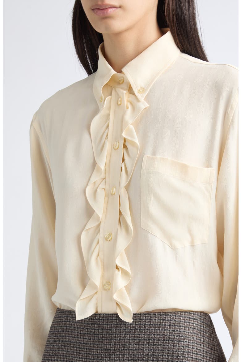 Ruffle Button Down Silk Blend Shirt, Alternate, color, BEIGE 3