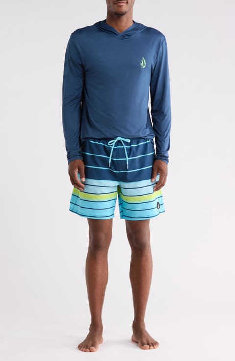 Hooded Rashguard & Swim Trunks Two-Piece Swimsuit