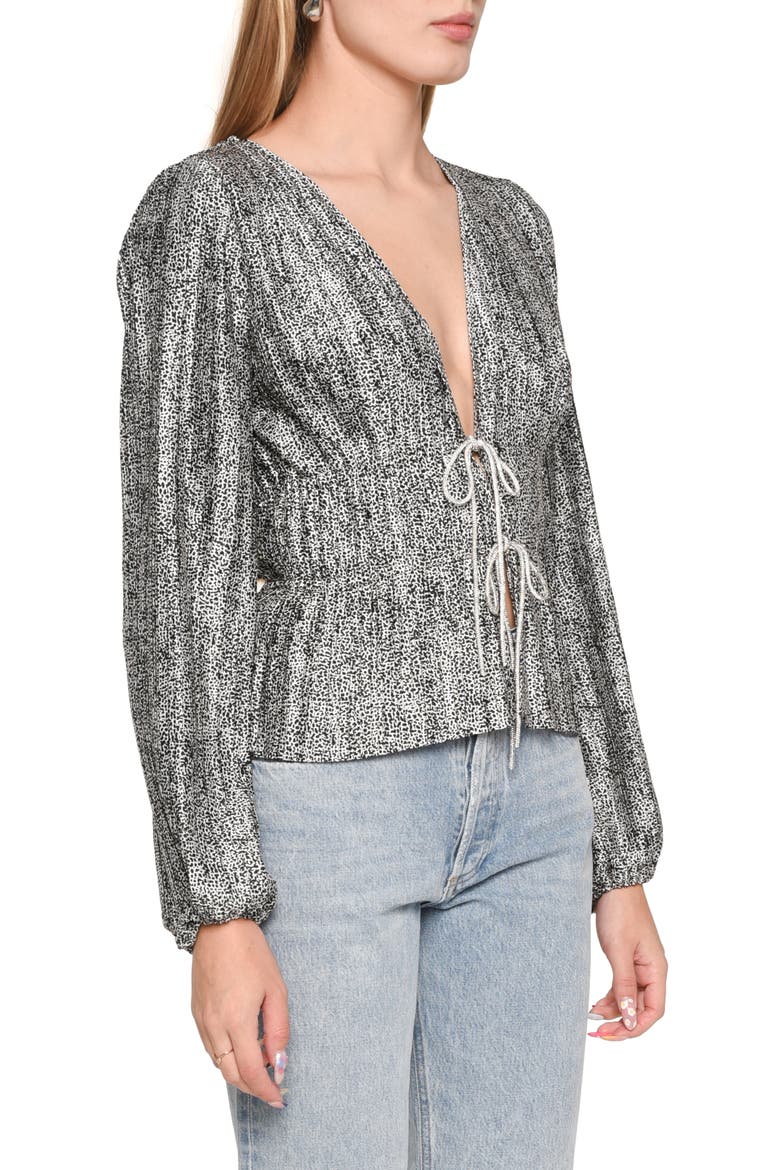 Payton Plunge Neck Plissé Top, Alternate, color, BLACK ALLOVER