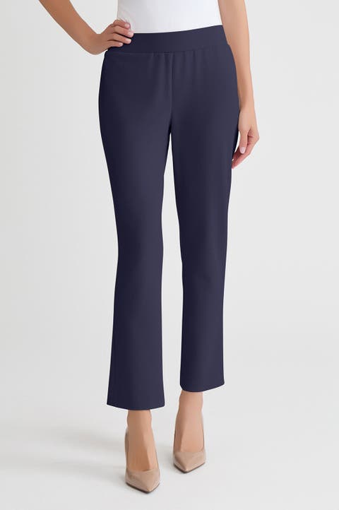 Stretch Deco Crepe Straight-Leg Pants