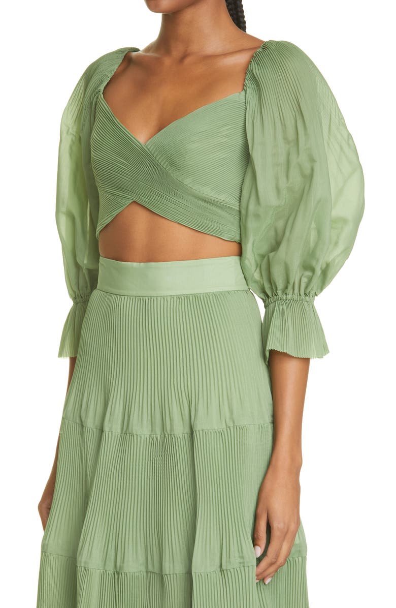 Zimmermann Pleated Bodice Balloon Sleeve Crop Top, Alternate, color, 
