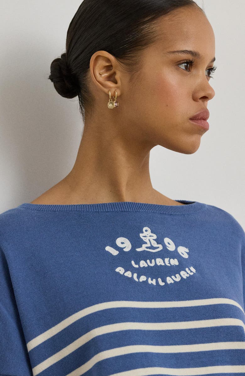 Lauren Ralph Lauren Striped Combed Cotton Boat Neck Sweater, Alternate, color, Carson Blue/ Cream