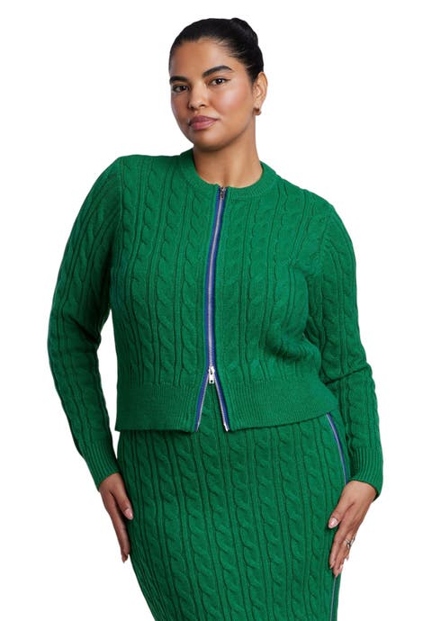 Contrast Zipper Cable Knit Cardigan