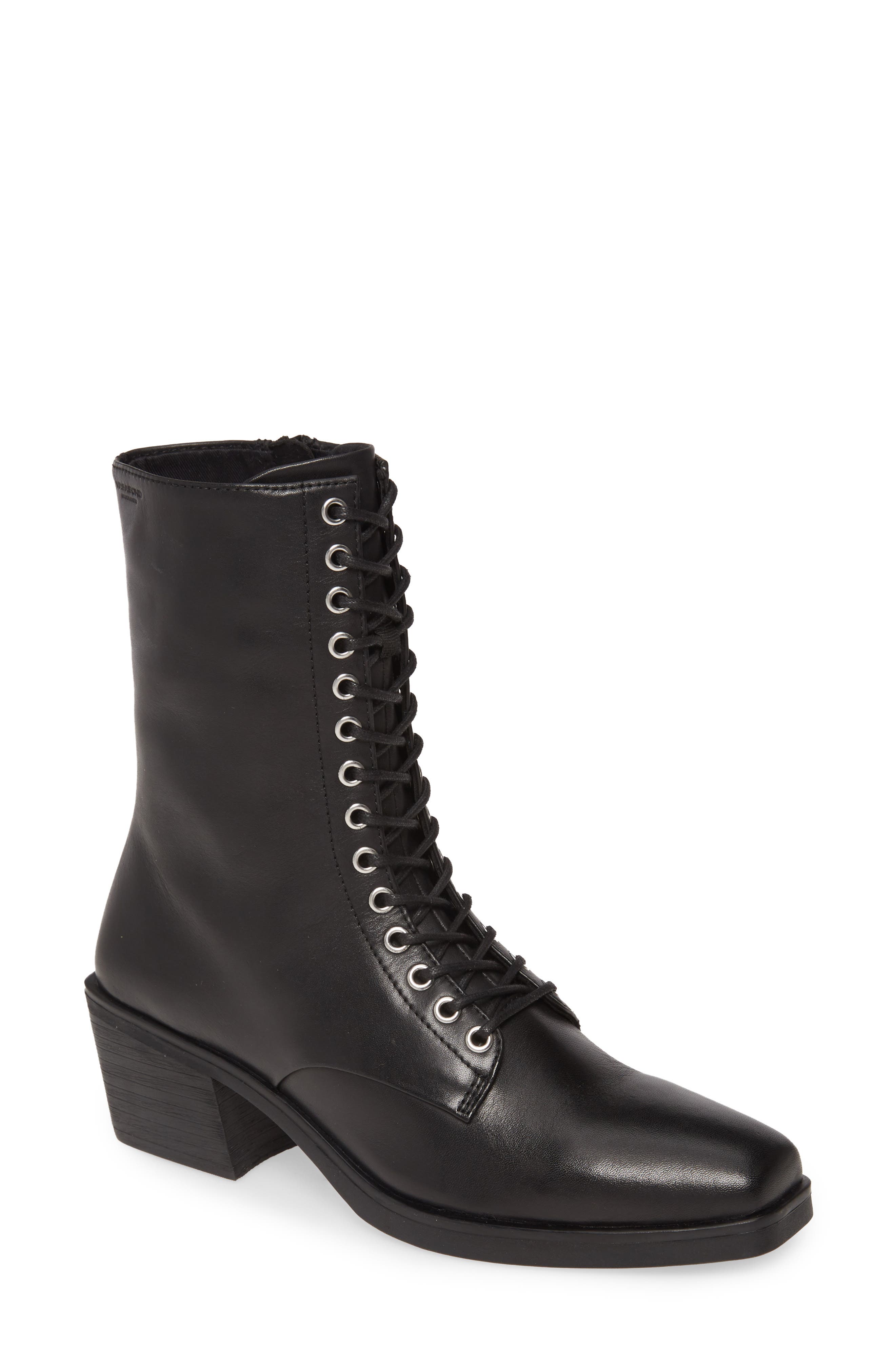 Lace-Up Bootie, Main, color, BLACK LEATHER