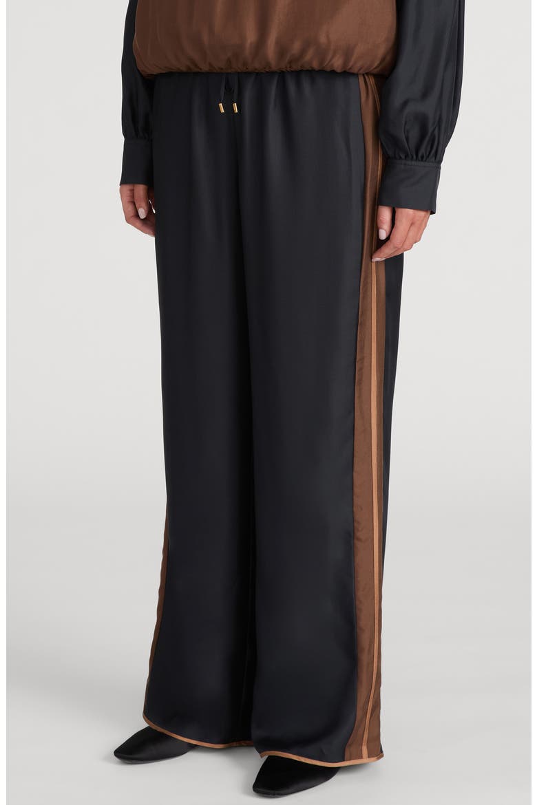 x The Ritz Paris Silk Wide Leg Varsity Pants, Alternate, color, DARK NAVY MULTI