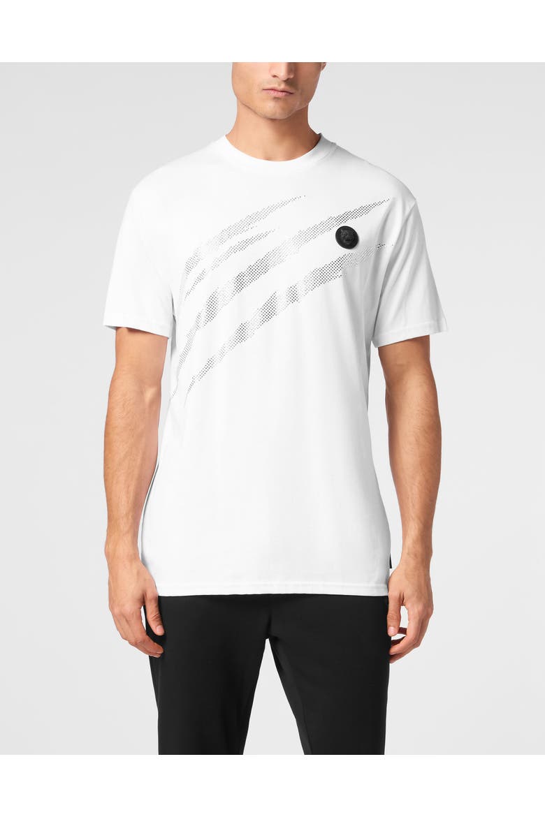 Cotton T-Shirt Round Neck Ss Lamina Scratch Men, Main, color, white/silver