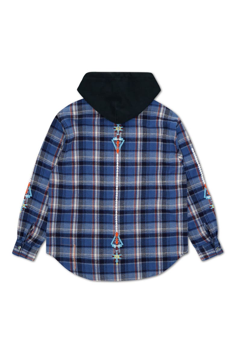Embroidered Hooded Plaid Shirt, Alternate, color, Blue
