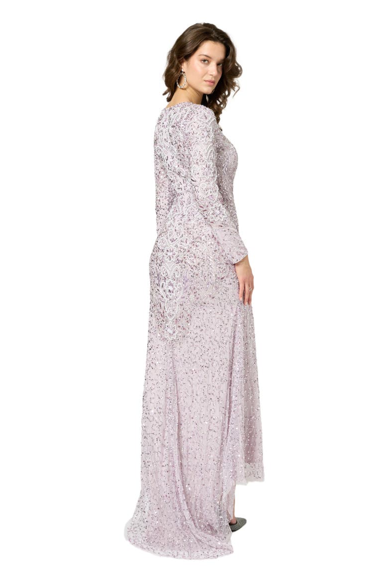 Modest Embellished Sequin Beaded Maxi Dress With Trail, Alternate, color, LILAC