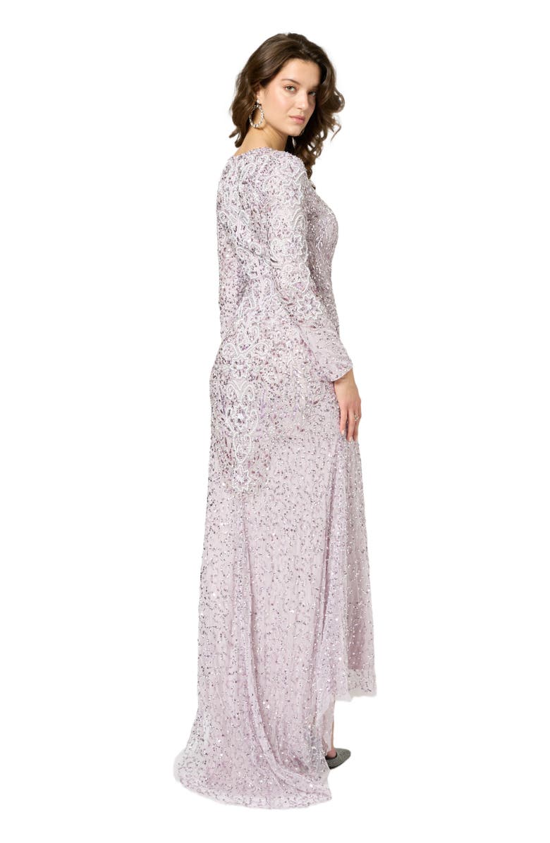 MARYISA Modest Embellished Sequin Beaded Maxi Dress With Trail, Alternate, color, Lilac