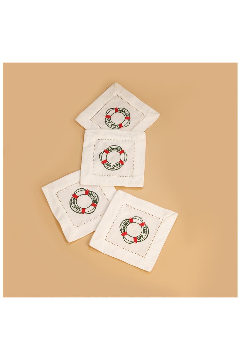 Set of 4 Embroidered Coasters, Alternate, color, WHITE/ LIFE PRESERVER