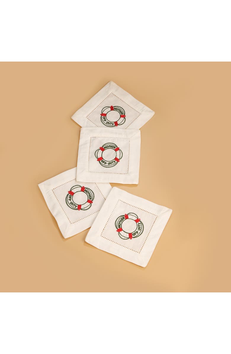 Tiramisu Set of 4 Embroidered Coasters, Alternate, color, White/ Life Preserver