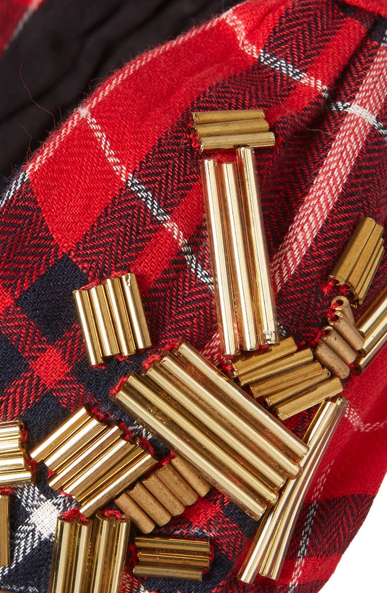 NamJosh Beaded Red Plaid Headband, Alternate, color,